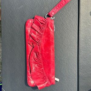 Hobo red ruffle clutch